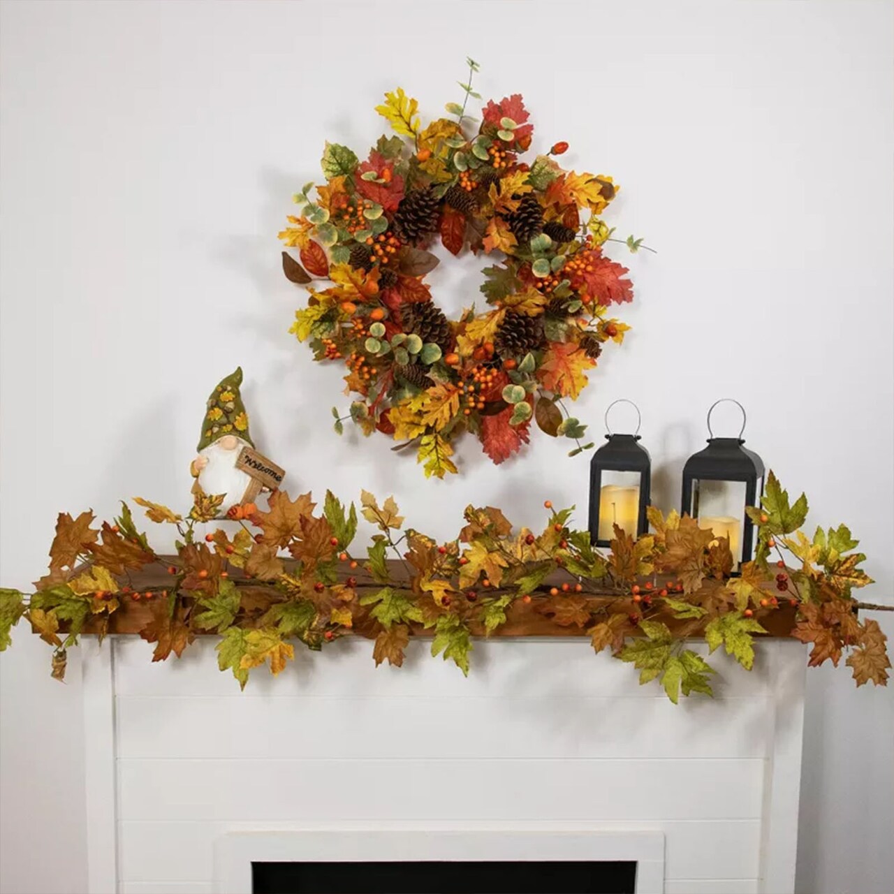 Berries and Pine Cones Artificial Maple Leaf Fall Harvest Wreath 26 Inch